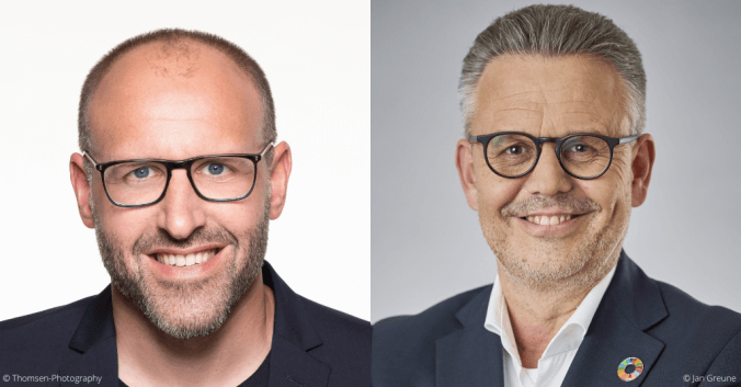 Nachhaltigkeit im Sport: Dominik Durben, Geschäftsführer der Nachhaltigkeitsberatung timesarechanging und Frank Sprenger, CEO von fors.earth